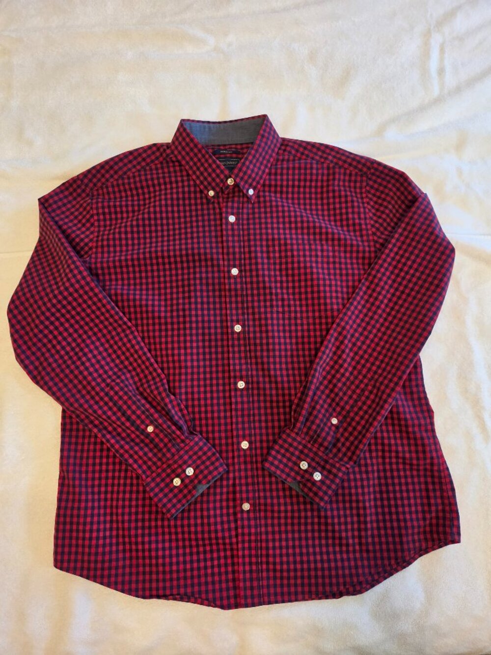 Mason James L Stretch Button Down Shirt Red Check Performance Casual Men's Shirt